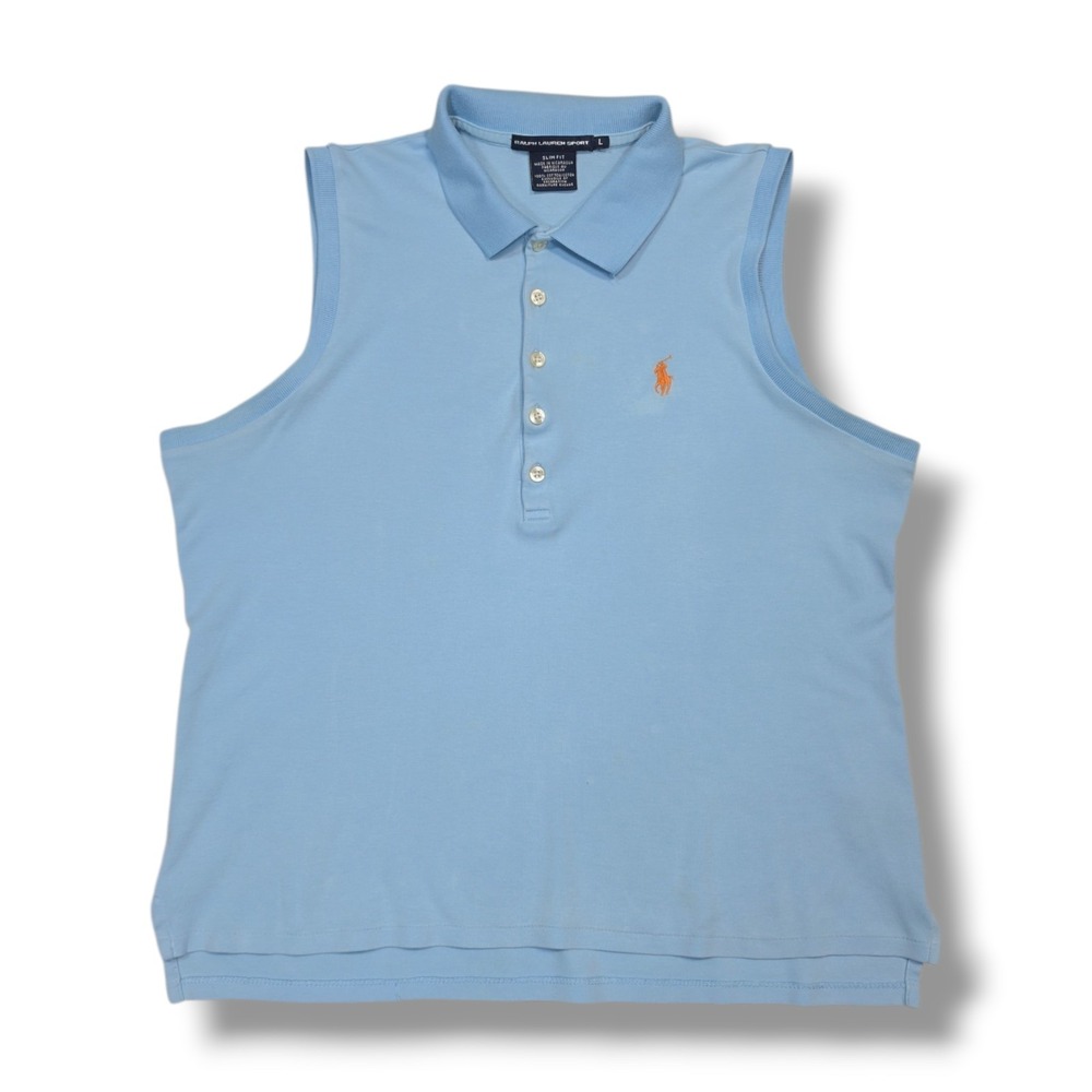 Vintage Ralph Lauren Sport Slim Fit Sleeveless Blue Polo Shirt Women's L